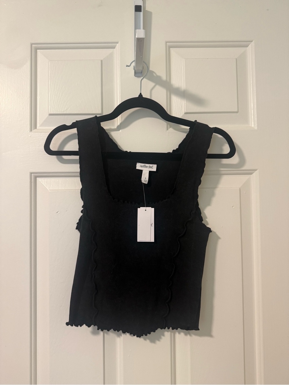 Sleeveless Black Ruffled Square-Neck Tank Top by Addison Eve